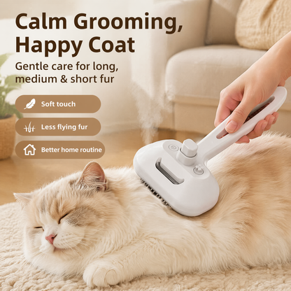 2-in-1 Pet Steaming Self-Cleaning Grooming Brush – Electric Spray Comb for Floating Hair Removal, Massage & Hygiene Care