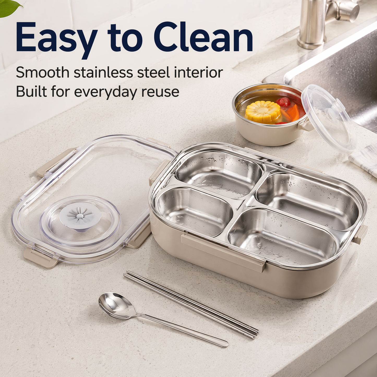 304 Stainless Steel Bento Box – Portable Multi-Compartment Lunch Container