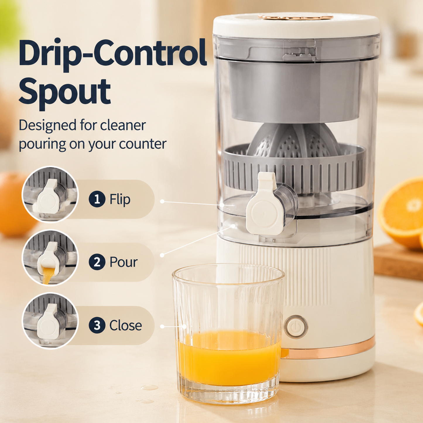 Luxe Portable Electric Citrus Juicer – One-Touch Wireless Automatic Orange Squeezer