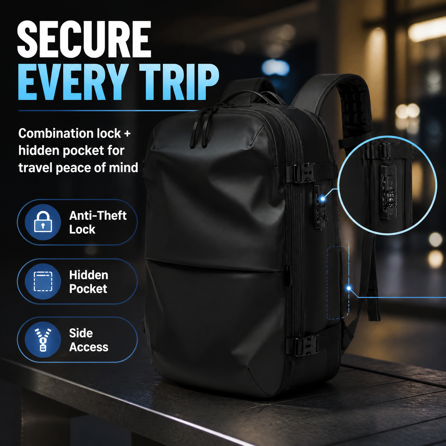 AIRTRAVIA Air Original Travel Backpack | Waterproof Cabin-Approved Carry-On with Built-In Vacuum Compression & TSA Lock | Expandable Matte Black