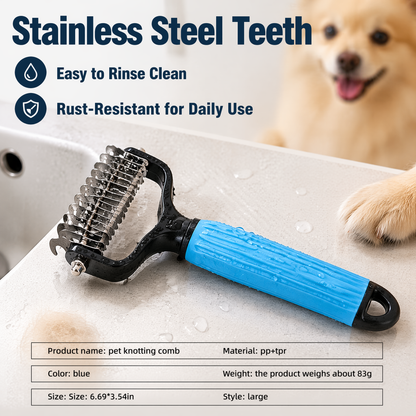 Universal Pet Detangling Comb for Dogs — Double-Sided Stainless Steel Grooming Tool for Coat Care & Shedding Removal