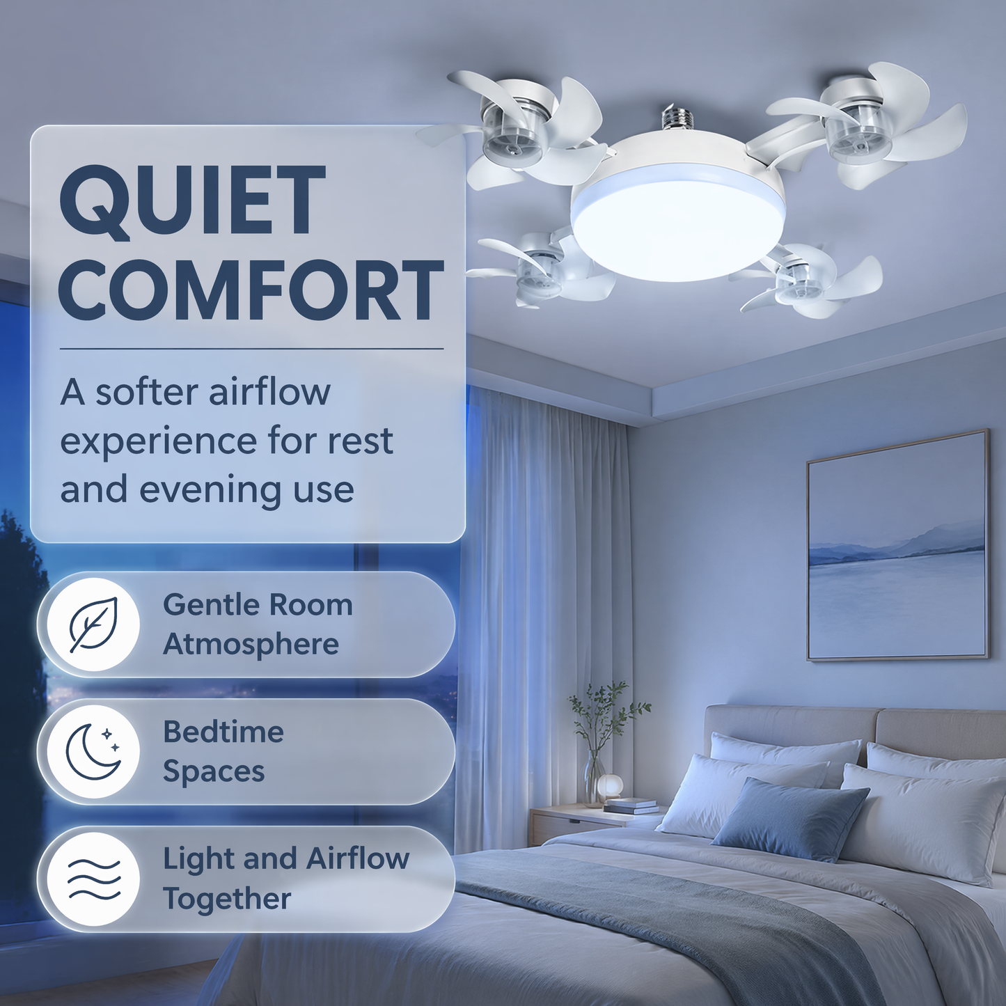 E27 Multi-Head Ceiling Fan Light – Powerful Silent Cooling Lamp for Home Spaces