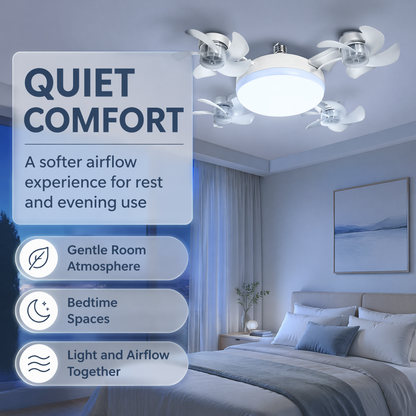 E27 Multi-Head Ceiling Fan Light – Powerful Silent Cooling Lamp for Home Spaces
