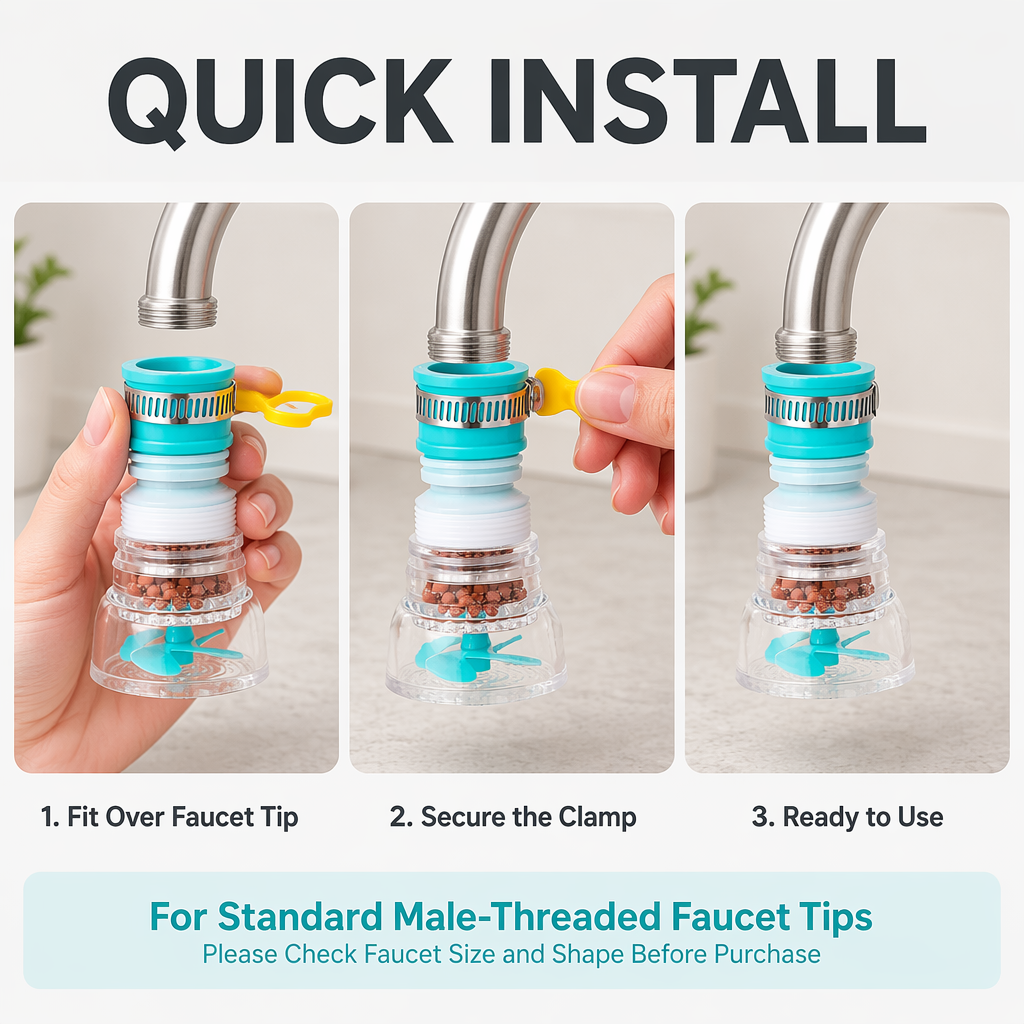 Kitchen Faucet Water Filter – 6-Layer Filtration, 360° Rotatable, Splash-Proof (1-Count)
