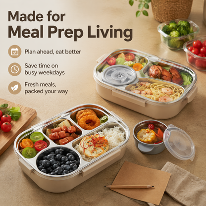 304 Stainless Steel Bento Box – Portable Multi-Compartment Lunch Container