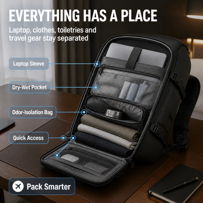 AIRTRAVIA Air Original Travel Backpack | Waterproof Cabin-Approved Carry-On with Built-In Vacuum Compression & TSA Lock | Expandable Matte Black