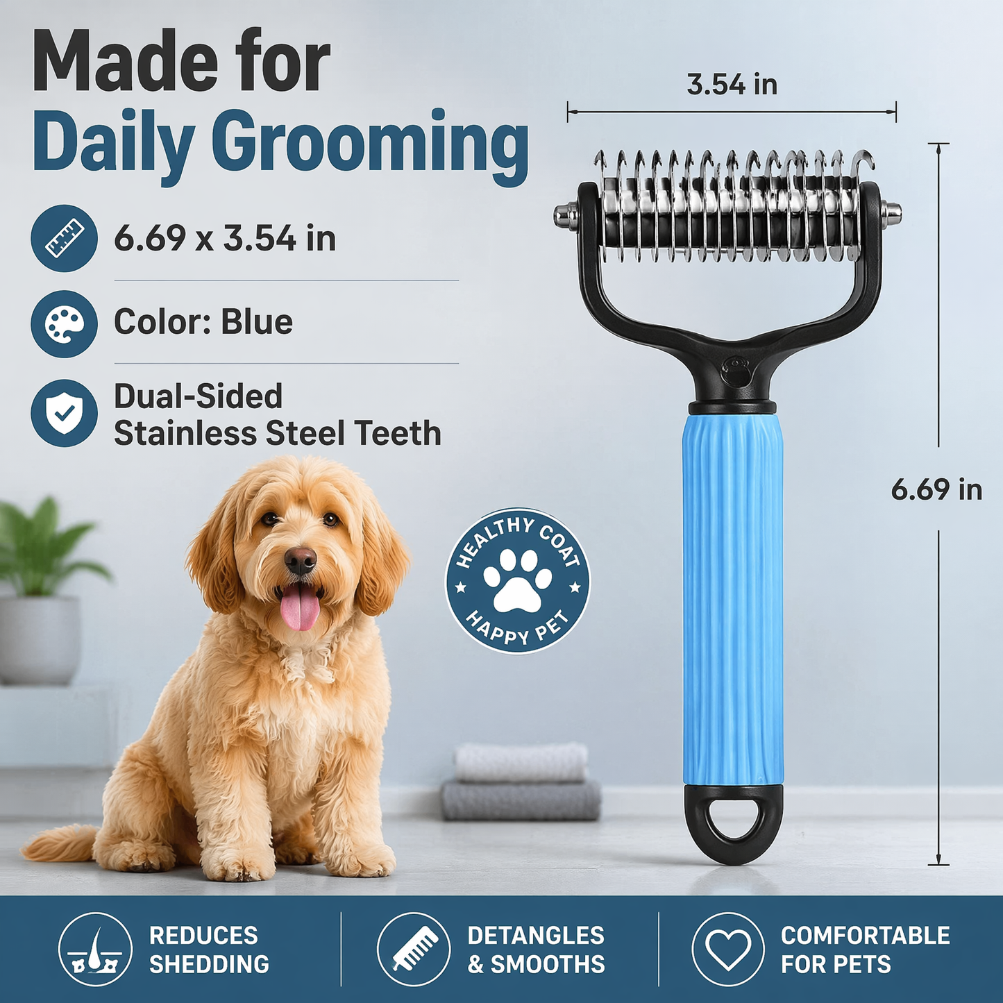 Universal Pet Detangling Comb for Dogs — Double-Sided Stainless Steel Grooming Tool for Coat Care & Shedding Removal