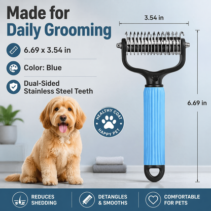 Universal Pet Detangling Comb for Dogs — Double-Sided Stainless Steel Grooming Tool for Coat Care & Shedding Removal