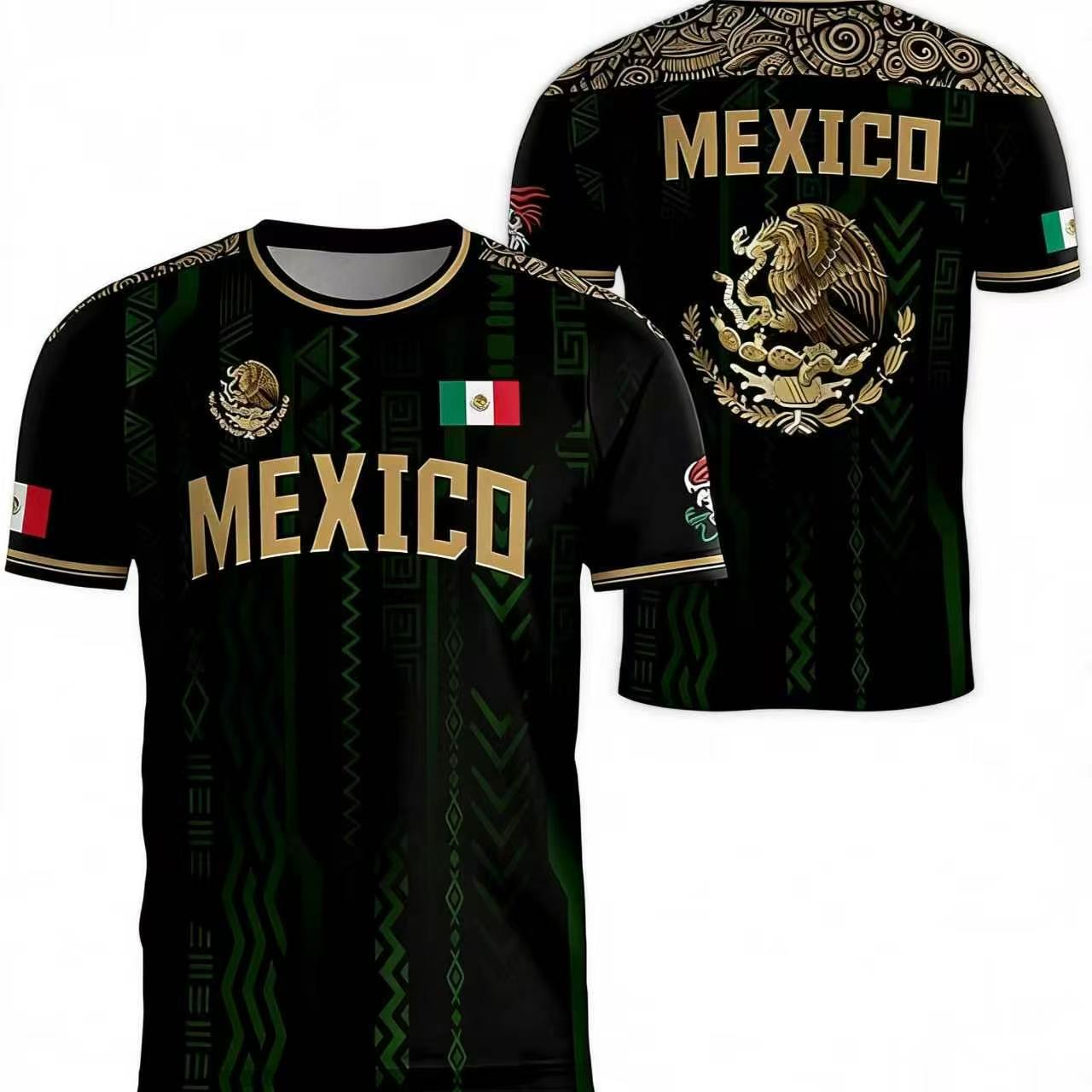 2026 Mexico Soccer Jersey – Chichén Itzá Pyramid Graphic Retro Top – All-Over Print Casual Sportswear for All Seasons